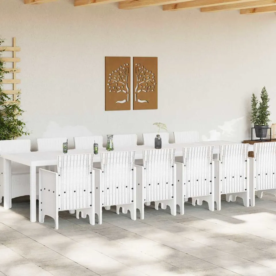 vidaXL Tuin Eetset 13 st Wit Polt riet, foto 3