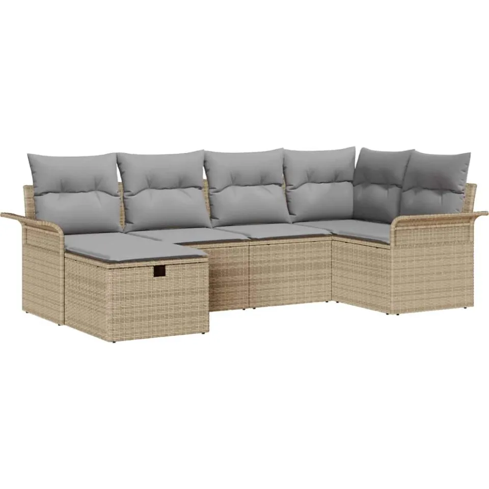 vidaXL Tuin Sofa Set 6 st Poly riet grijs, foto 3