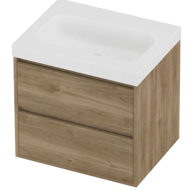 Proline Haga Badmeubelset Polystone Mezza 60x46x58 cm Mat White Cider Oak Eiken