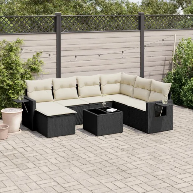 vidaXL 8-delige Loungeset met kussens poly rattan zwart, foto 2