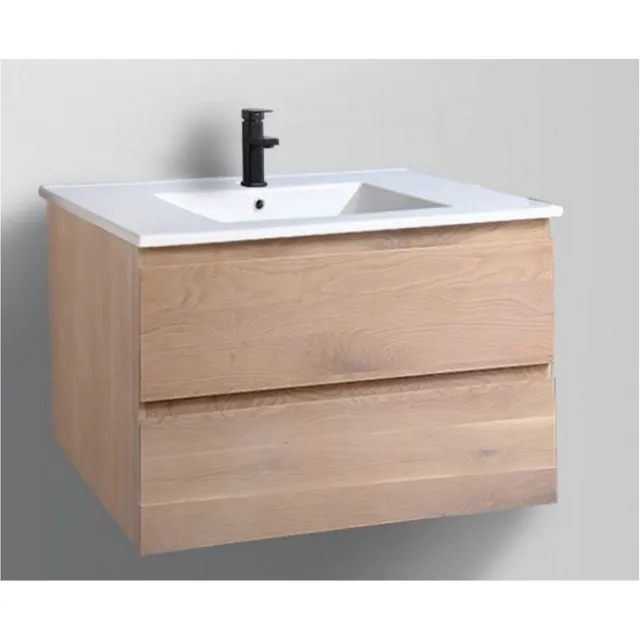 Casajoy Badkamermeubel Casajoy Boston 80x46x55cm Eiken Met Keramieken Wastafel Wit