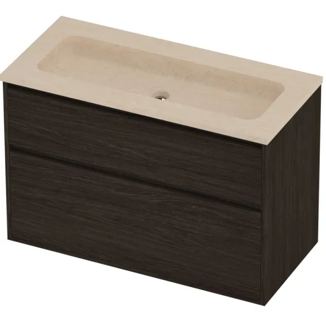 Proline Rollo Badmeubelset Hardsteen Elegant Zonder Gat 100x46x67 cm Sand Stone Mokka Oak Eiken