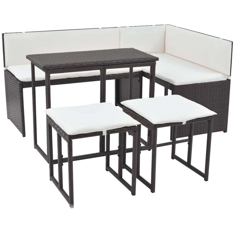 vidaXL 5-delige Tuinset staal poly rattan bruin, foto 3