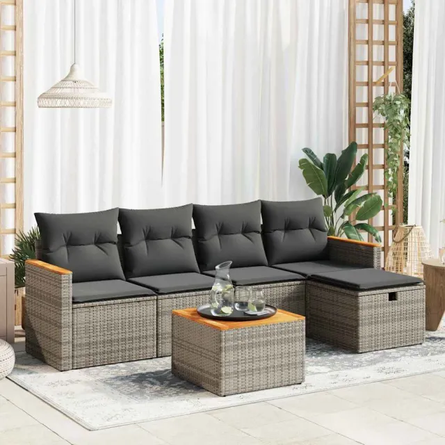 vidaXL 6-delige Loungeset met kussens poly rattan grijs, foto 2