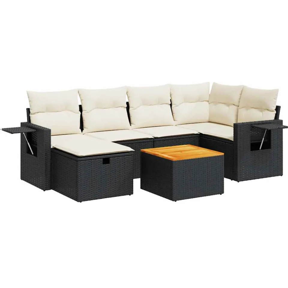 vidaXL 7-delige Loungeset met kussens poly rattan zwart, foto 3