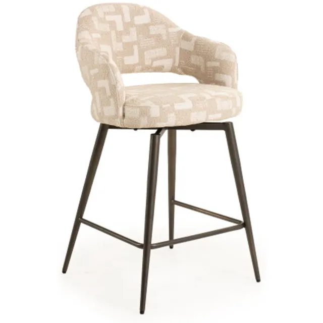 Moods Collection Barstoel Firenze draaibaar Jupiter anodic bruin - Mosaic beige 05 - 65 cm