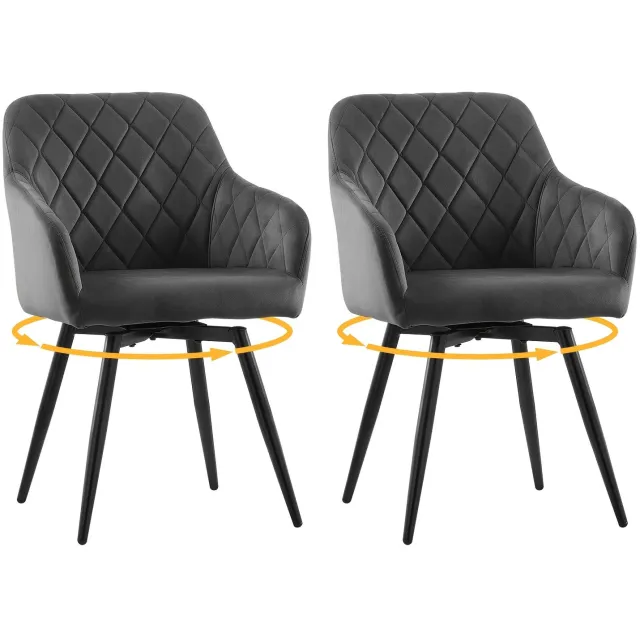 Mura Logistiek Mura Eetkamerstoelen - Fauteuil - Eetstoel - Draaistoel - 360 Graden Draaibaar - Set Van 2 Stoelen - Fluwelen Bekleding - Grijs