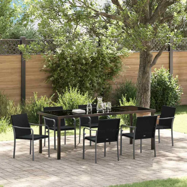 vidaXL Tuin eettafelset 7 st Zwart en Grijs PE Rattan