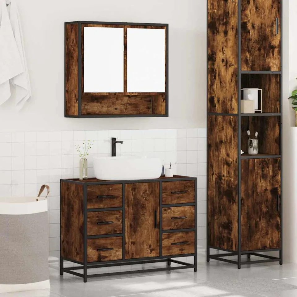 vidaXL 2-delige Badkamermeubelset bewerkt hout gerookt eikenkleurig, foto 2