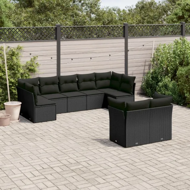 vidaXL 9-delige Loungeset met kussens poly rattan zwart, foto 2