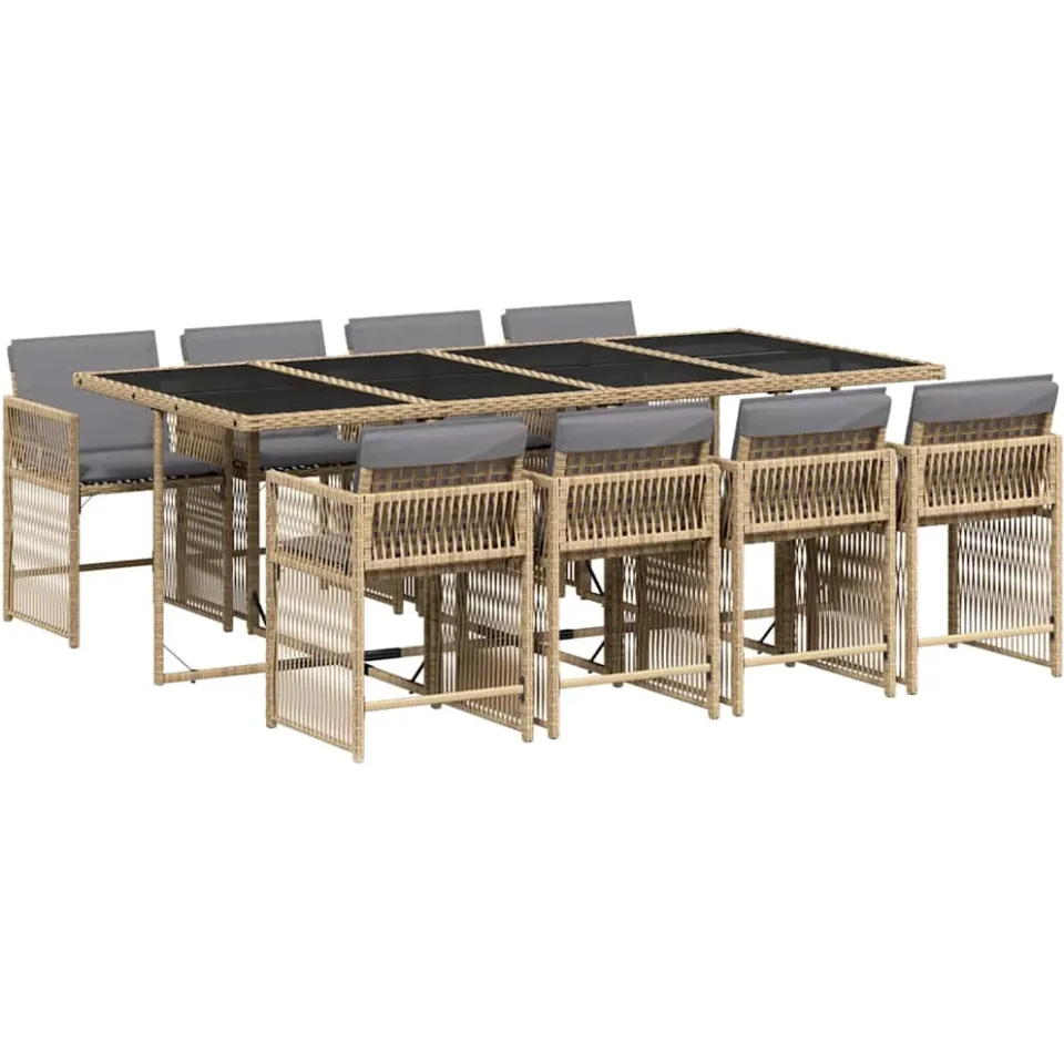 vidaXL 9-delige Tuinset met kussens poly rattan gemengd beige, foto 3