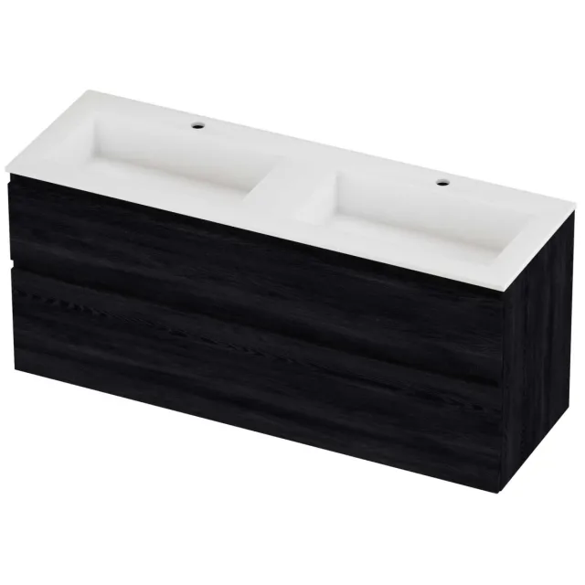 Proline Aristo Badmeubelset Polystone Elegant Dubbel 140x46x62 cm Mat White Black Oak Eiken