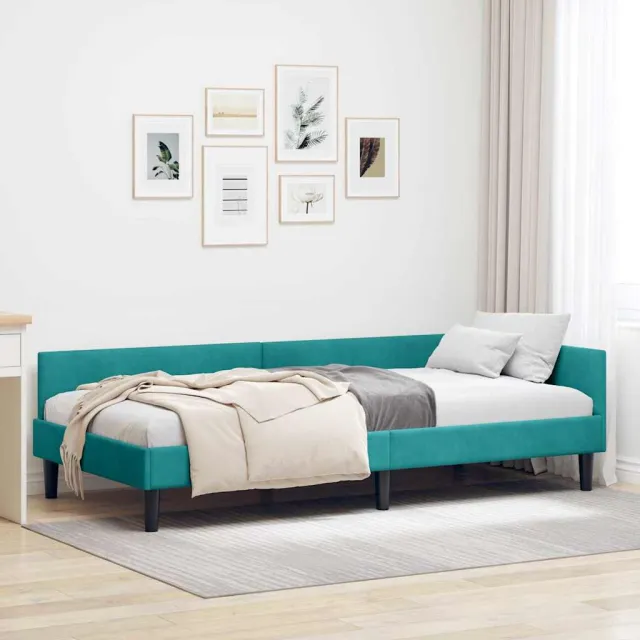 vidaXL Hoekbedframe Turquoise 90 x 200 cm fluweel