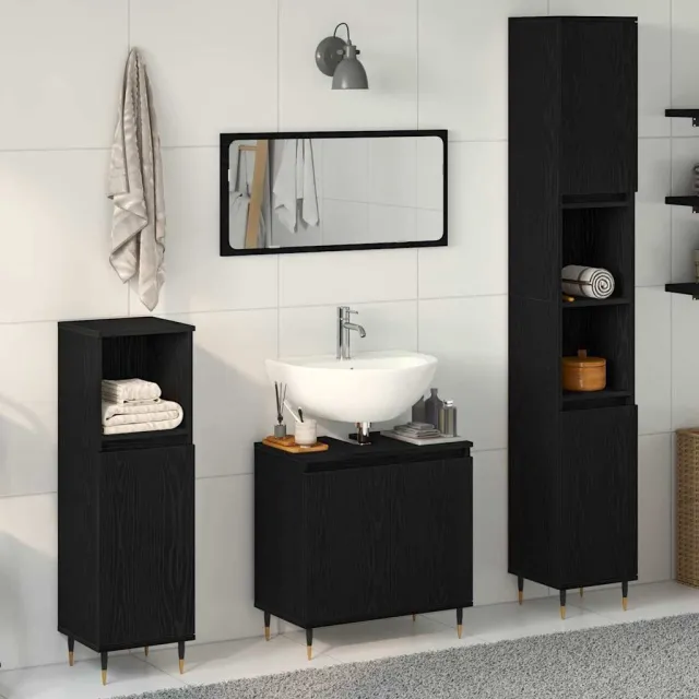 vidaXL Badkamermeubelset 3 st Zwart Eiken 30 x 30 x 190 cm, foto 2