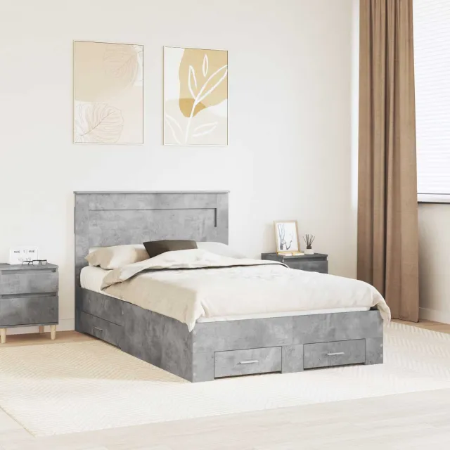 vidaXL Bedframe met lade Beton Grijs 135 x 190 cm Bewerkt hout
