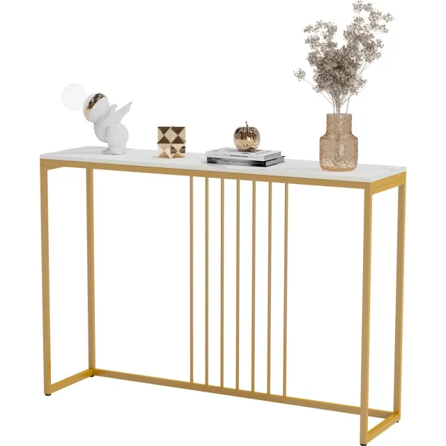 SteeFly® Luxe wandtafel - Extra lang & stijlvol - Moderne bijzettafel - Wit met goud accent - Afmetingen: 120x30x78,5 cm
