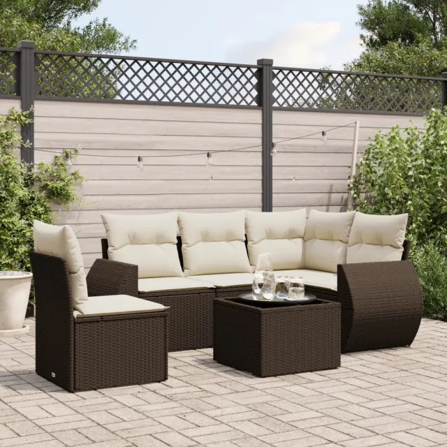 vidaXL 6-delige Loungeset met kussens poly rattan bruin, foto 2