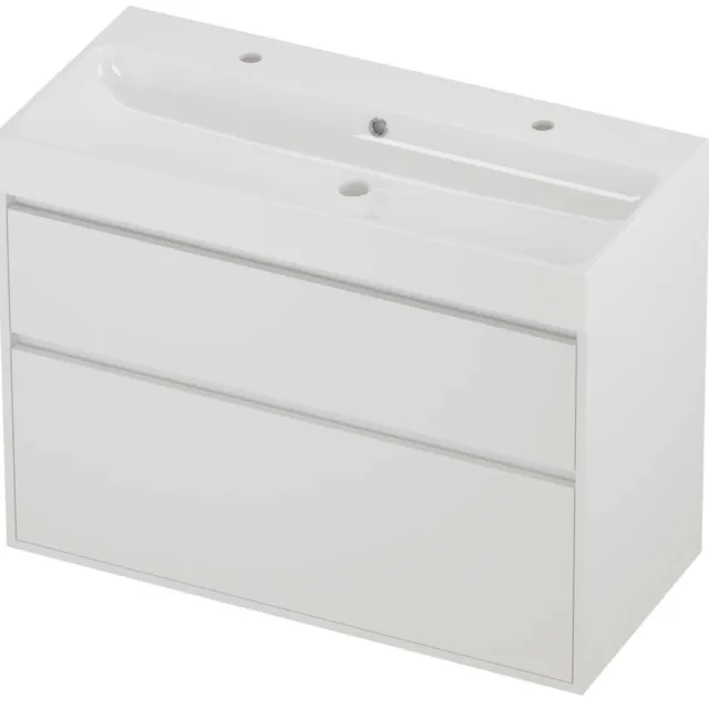 Proline Podium Badmeubelset Polystone Loft 2 Kraangaten Greeploos 100x46x75 cm Glans Wit Mat White Mat Wit