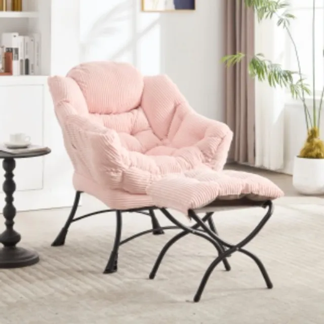 Sweiko Fauteuil - met Hocker - Hoofdsteun - Gestoffeerde stoel - Roze