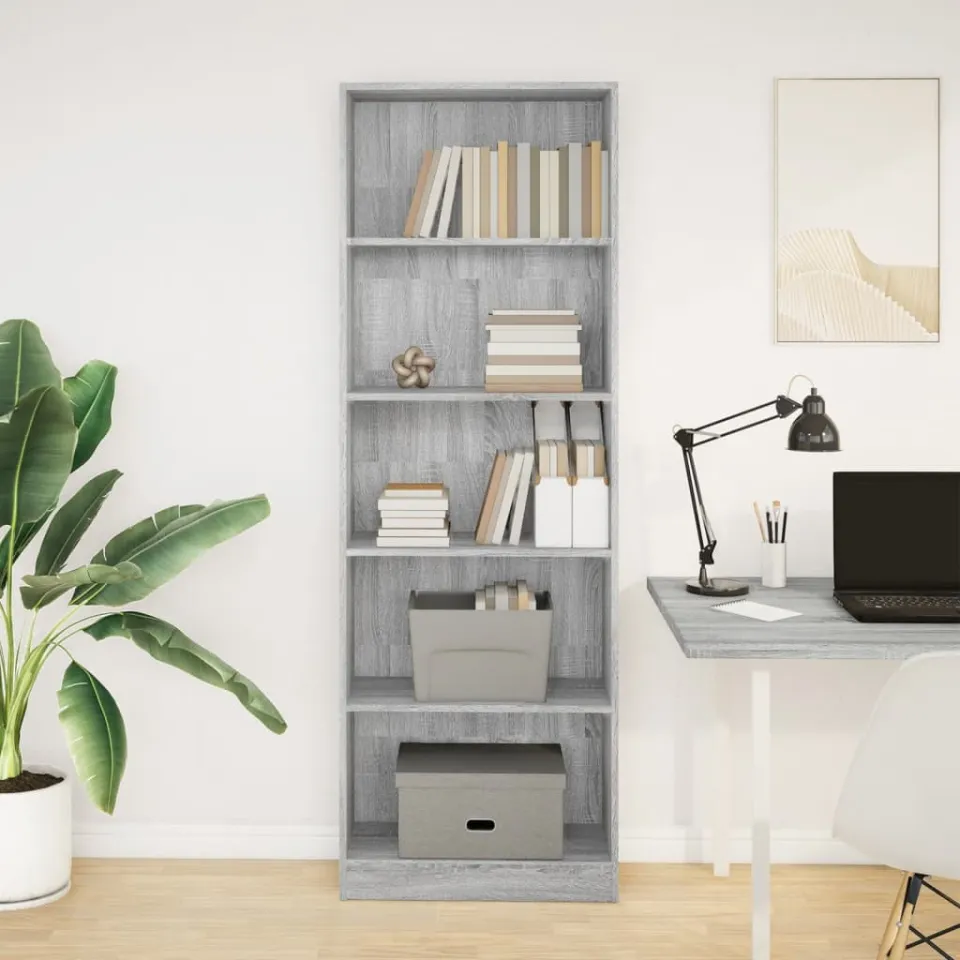 vidaXL Boekenkast 60x24x176 cm bewerkt hout grijs sonoma eikenkleurig, foto 2