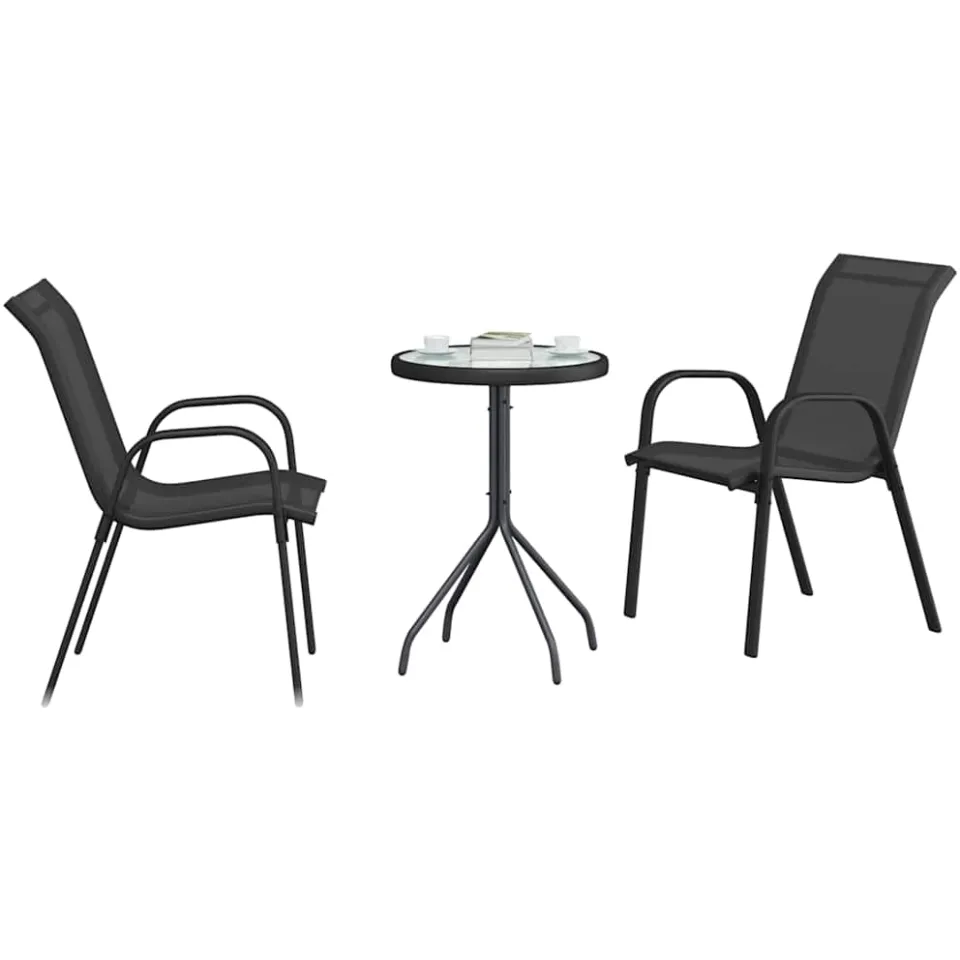vidaXL Tuin Bistro Set 3 st Zwart Staal