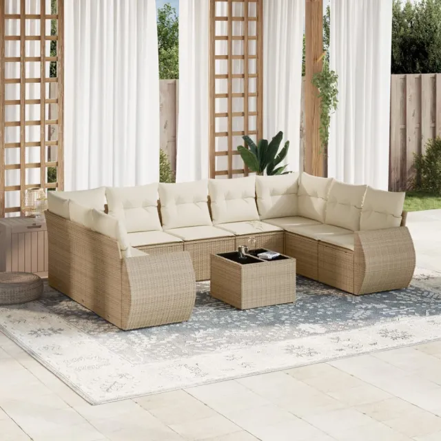 vidaXL 10-delige Loungeset met kussens poly rattan beige, foto 2