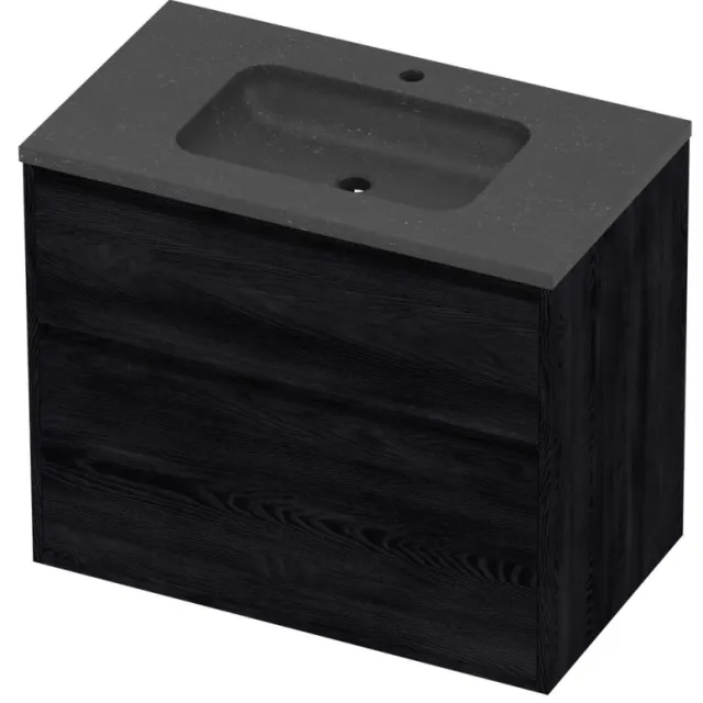 Proline Rollo Badmeubelset Hardsteen Elegant 1 Kraangat Greeploos 80x46x67 cm Blue Stone Black Oak