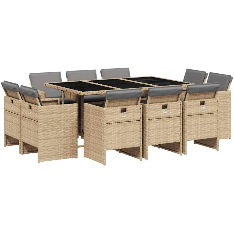 vidaXL 11-delige Tuinset met kussens poly rattan gemengd beige, foto 4
