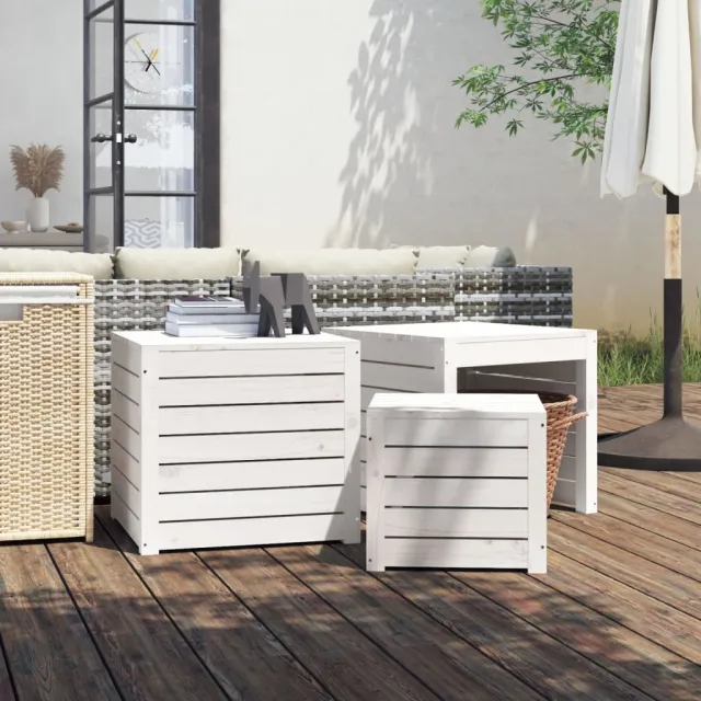 vidaXL 3-delige Tuinboxset massief grenenhout wit, foto 2