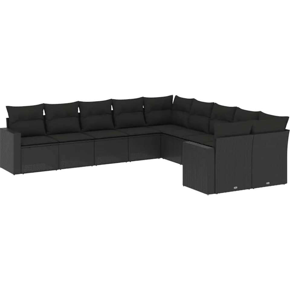 vidaXL 10-delige Loungeset met kussens poly rattan zwart