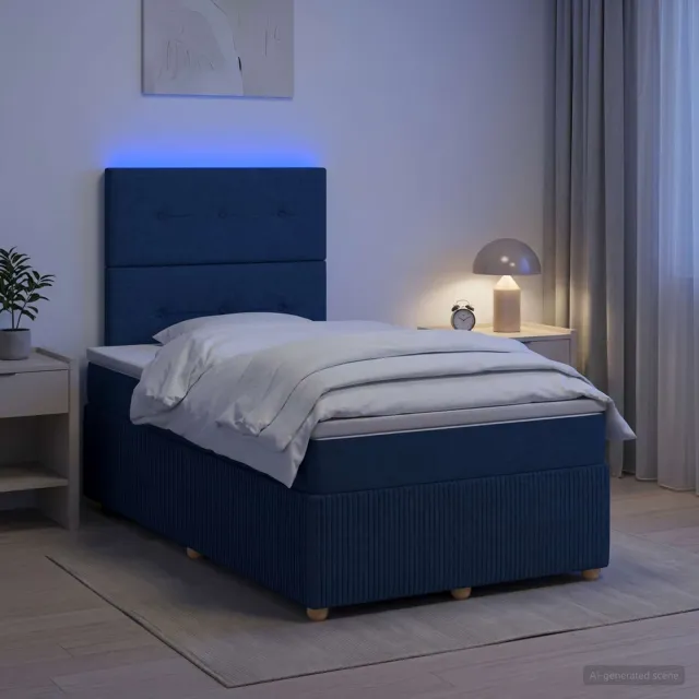 vidaXL LED Boxspring Bed met Matras Blauw 120 x 200 cm Stof