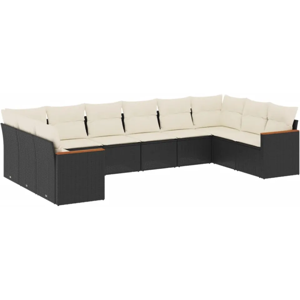vidaXL 10-delige Loungeset met kussens poly rattan zwart