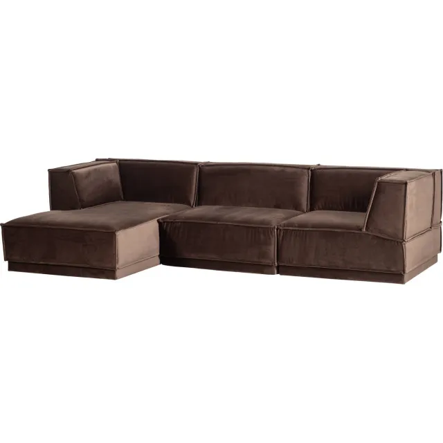WOOOD Manu Chaise Longue Bank Links - Velvet - Bruin - 73x286x160