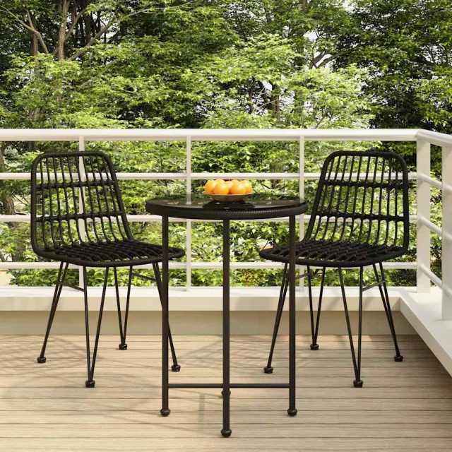 vidaXL 3-delige Tuinset poly rattan zwart, foto 2