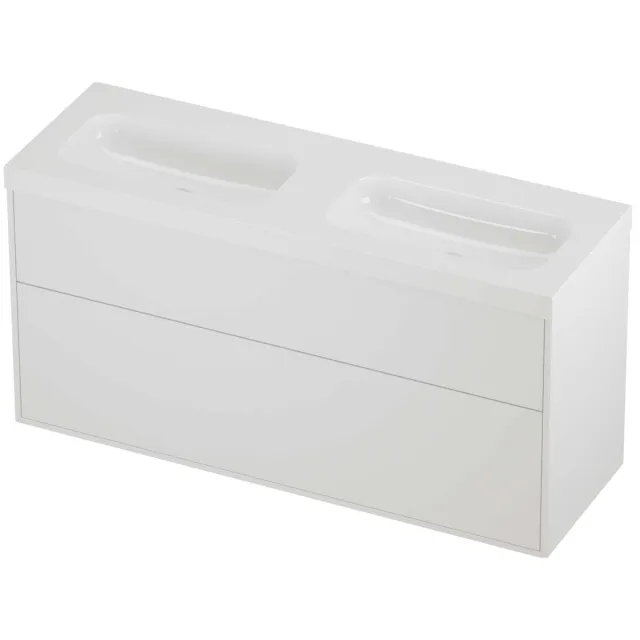 Proline Haga Badmeubelset Polystone Mezza Dubbel 140x46x73 cm Glans Wit Mat White Mat Wit