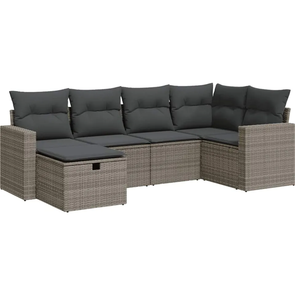 vidaXL 6-delige Loungeset met kussens poly rattan grijs, foto 3