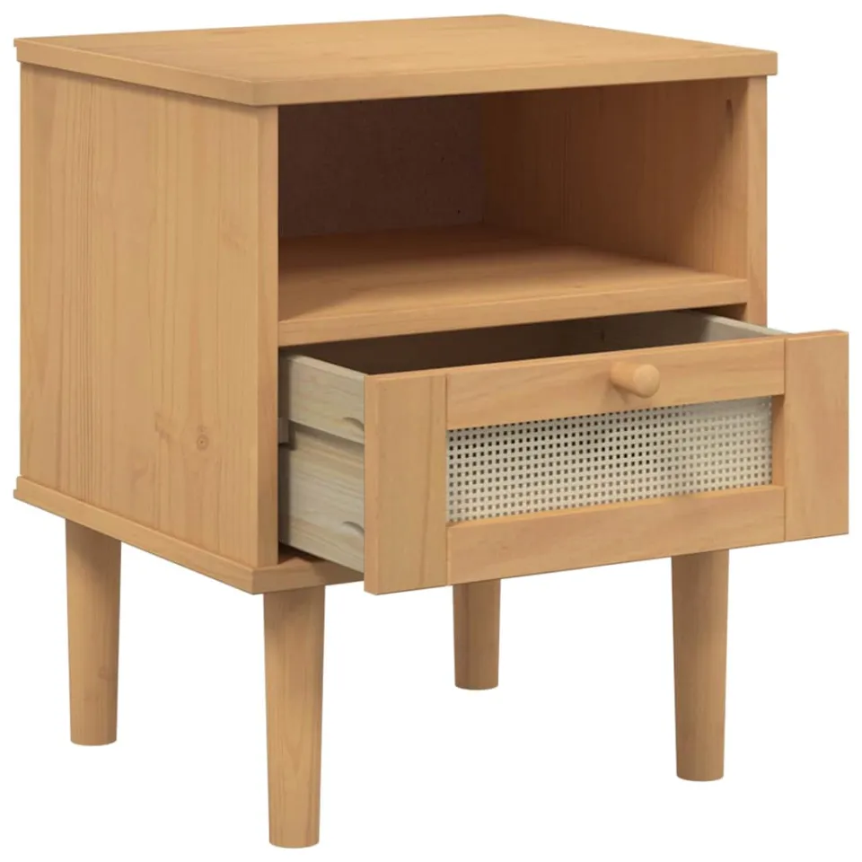 vidaXL Nachtkastje SENJA rattan-look 40x35x48 cm grenenhout bruin