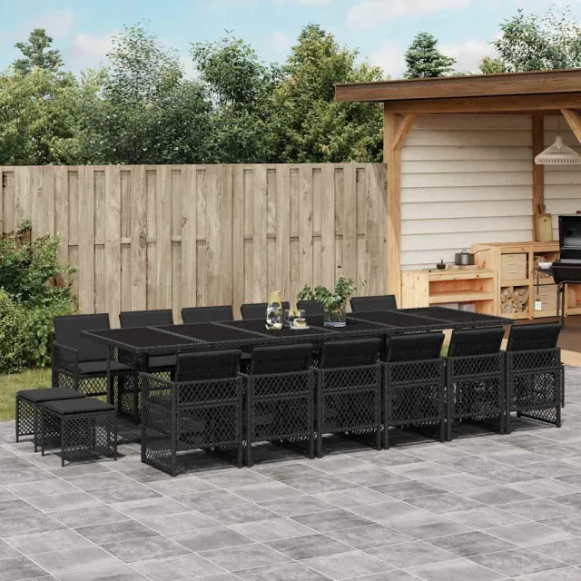 vidaXL 17-delige Tuinset met kussens poly rattan zwart, foto 2