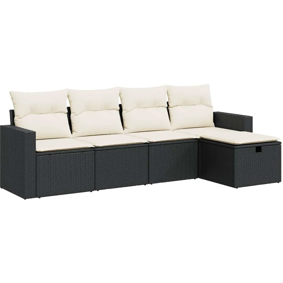 vidaXL 5-delige Loungeset met kussens poly rattan zwart, foto 3