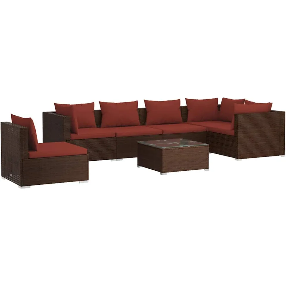 vidaXL 7-delige Loungeset met kussens poly rattan bruin