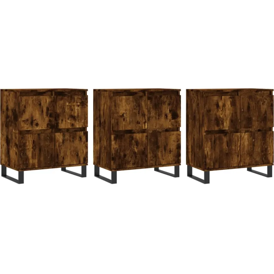 vidaXL Dressoirs 3 st bewerkt hout gerookt eikenkleurig, foto 3