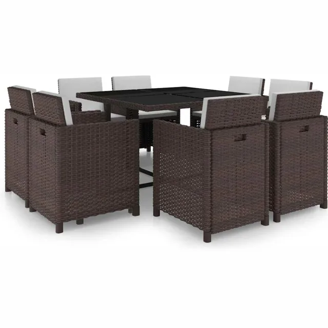vidaXL 9-delige Tuinset met kussens poly rattan bruin