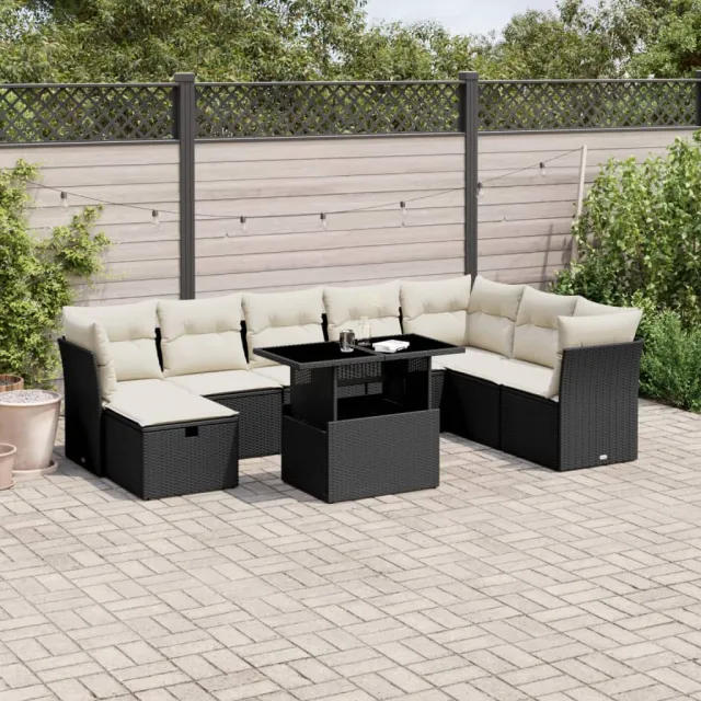 vidaXL 9-delige Loungeset met kussens poly rattan zwart, foto 2
