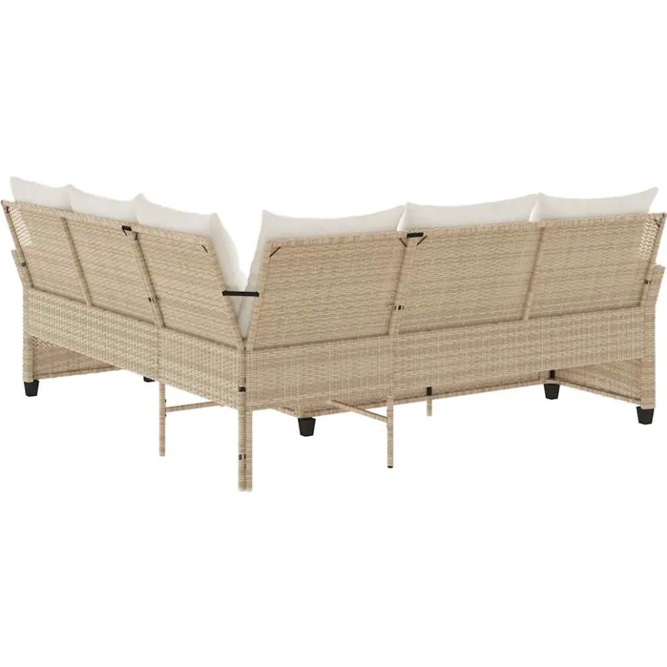 vidaXL Loungebank met kussens L-vormig poly rattan beige, foto 4