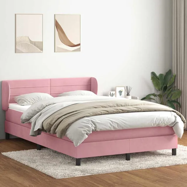 vidaXL Boxspring met matras fluweel roze 160x210 cm
