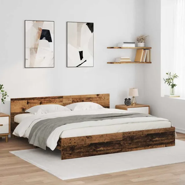 vidaXL Bedframe met hoofdeinde Oud Hout 200 x 200 cm Bewerkt hout Bruin