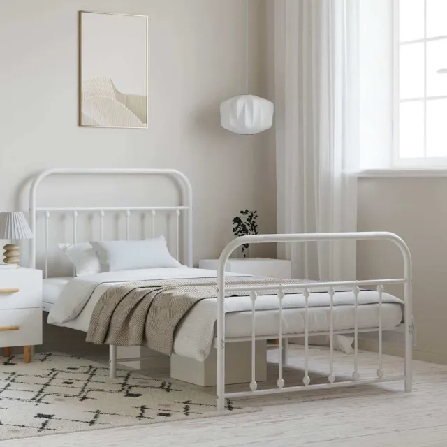 vidaXL Bedframe met hoofd- en voeteneinde metaal wit 100x190 cm