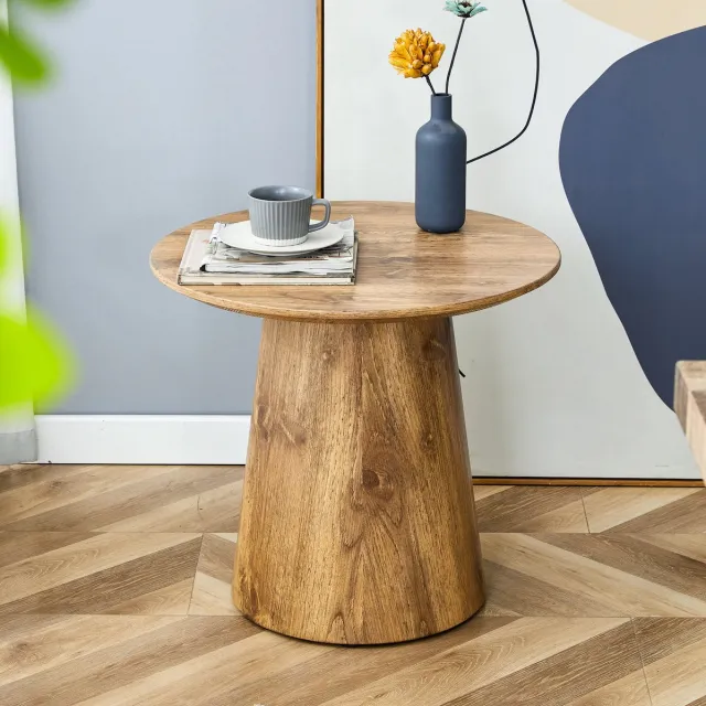 MEUNIQ Ronde salontafel en bijzettafel Ø 50 cm – MDF met houtlook, 48 cm hoog, draagvermogen 120 kg, voor woonkamer, slaapkamer of balkon, houtkleur