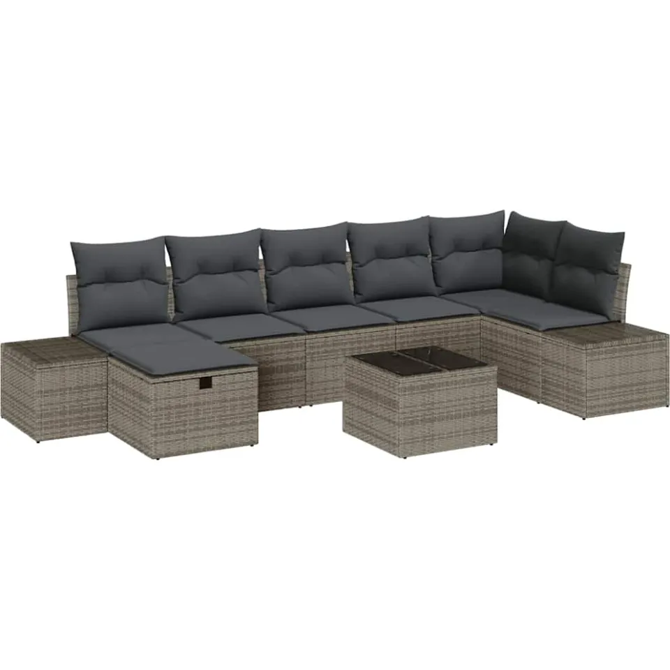 vidaXL Bankstel 7 st poly rattan Grijs