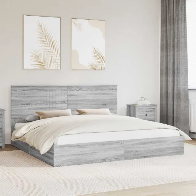 vidaXL Opslag bed met lade Grijs Sonoma 200 x 200 cm Bewerkt hout